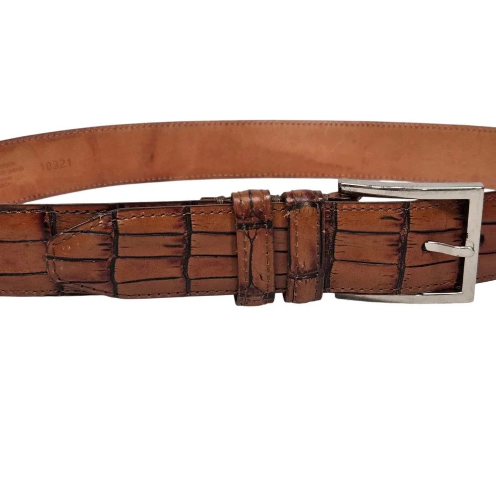 Martin Dingman Belt Mens 32 Brown Alligator Grain Leather Hand Made in America